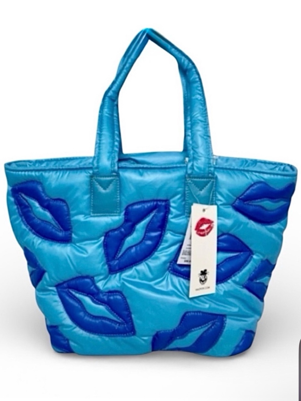 Blue Quilted Lip-Print Tote Bag - Women